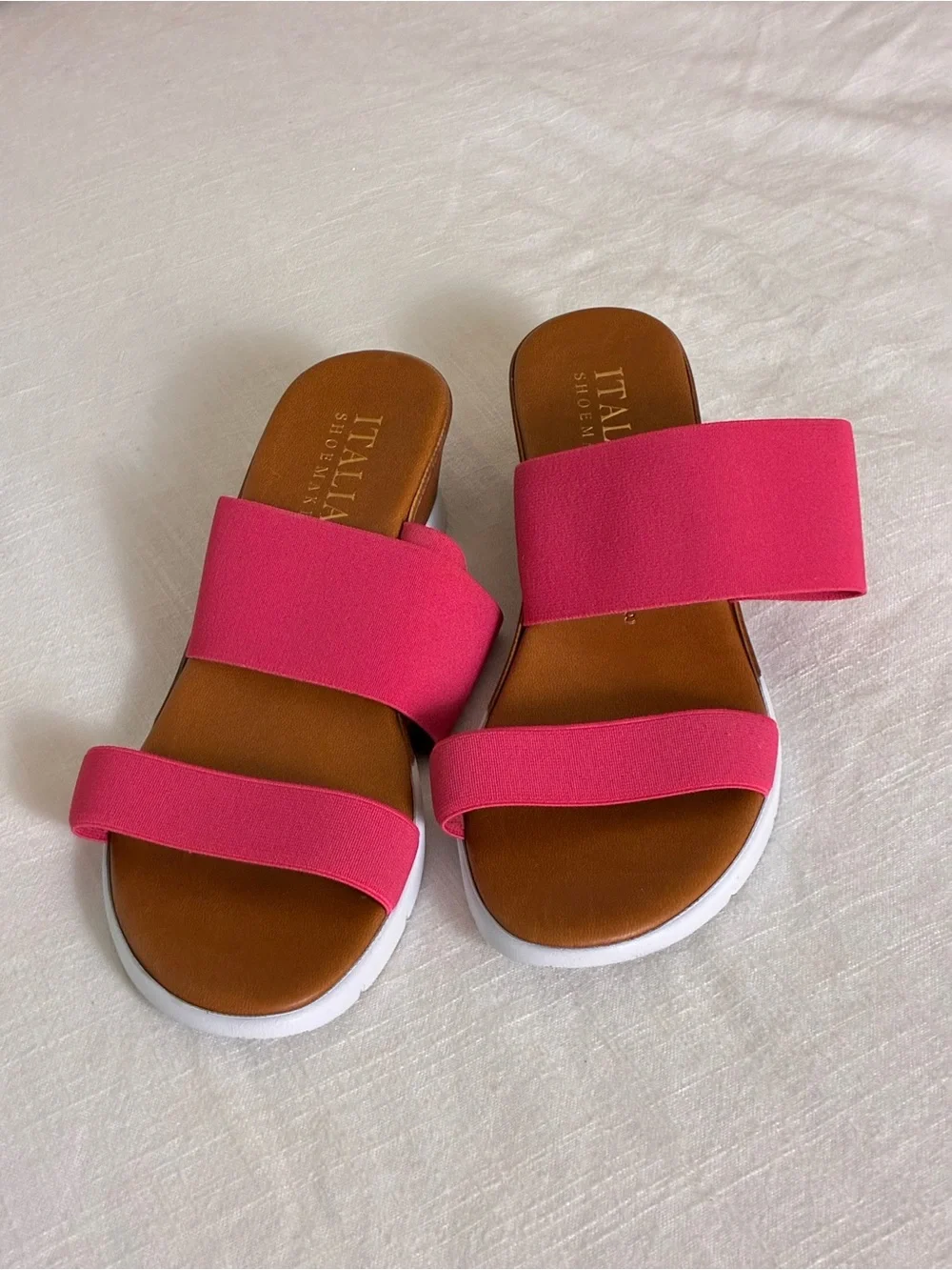 Italian Shoemakers | Like new pink stretch chic  2 strap wedge sandals size 8